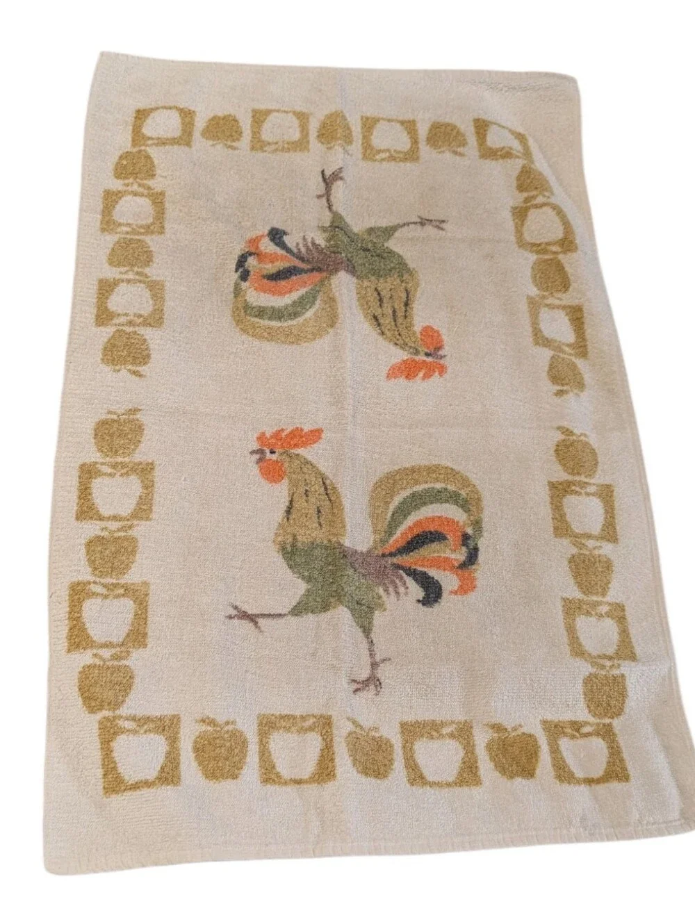 70s Vintage Rooster Hand Towel Kitchen Decor Terrycloth MCM